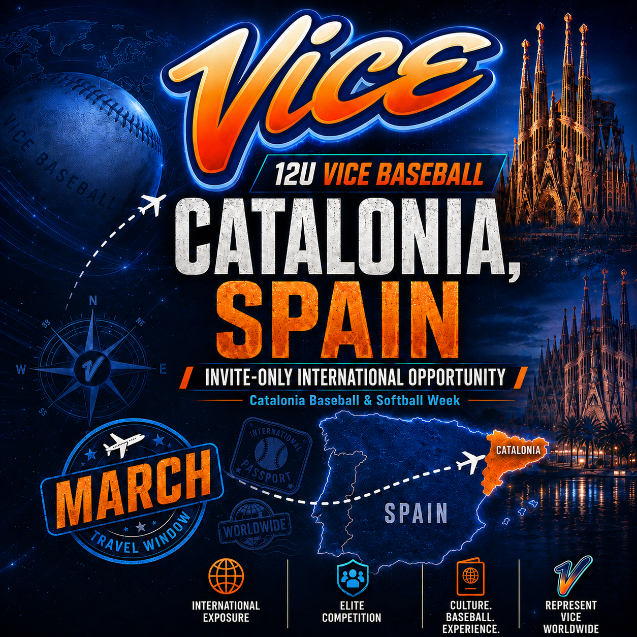 12U Houston Vice baseball player in Catalonia, Spain